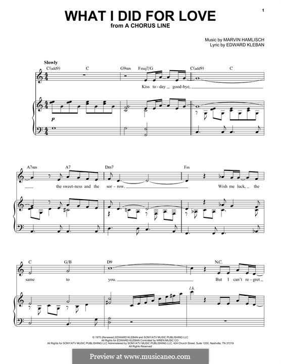 What I Did for Love (Priscilla Lopez): Для голоса и фортепиано by Marvin Hamlisch