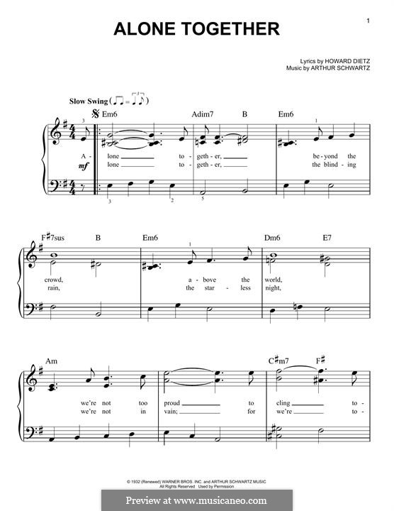 Alone Together (Peggy Lee): Для фортепиано by Arthur Schwartz