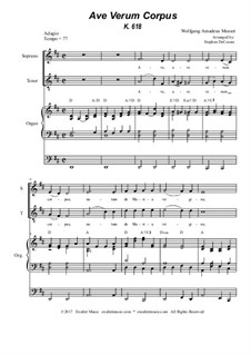 Ave verum corpus, K.618: Duet for soprano and tenor solo - organ accompaniment by Вольфганг Амадей Моцарт