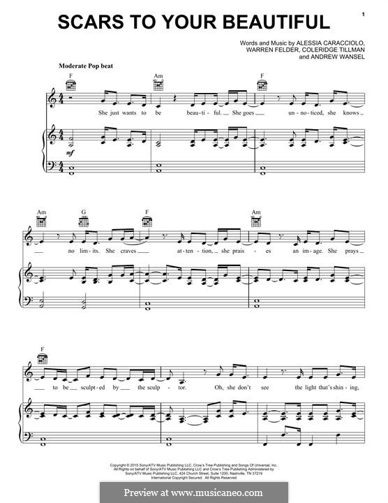 Scars To Your Beautiful: Для голоса и фортепиано (или гитары) by Warren Felder, Andrew Wansel, Coleridge Tillman, Alessia Cara