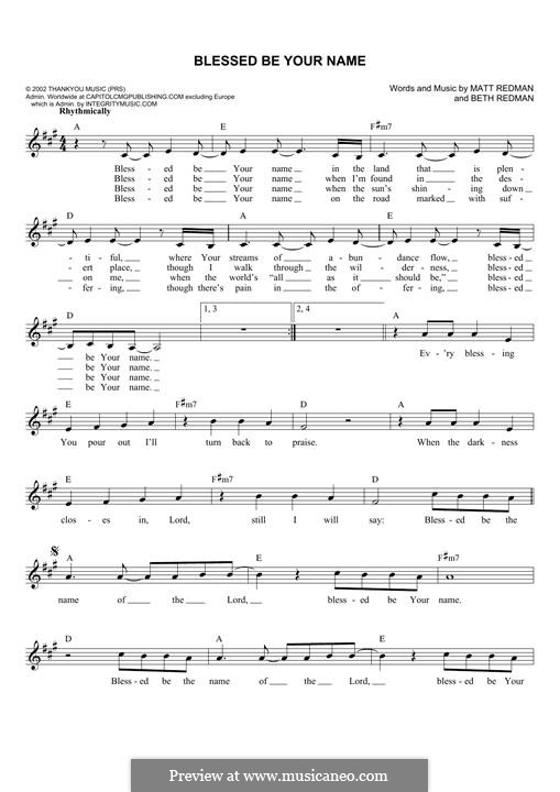 Blessed Be Your Name: Мелодия by Matt Redman, Beth Redman