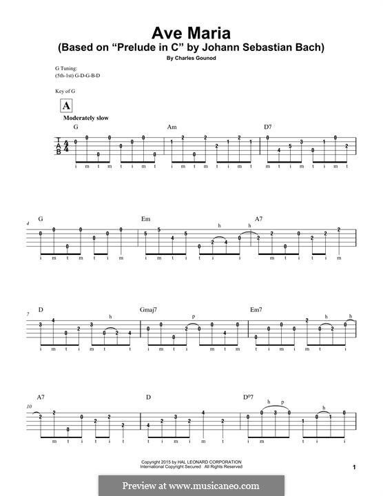 Ave Maria (Printable Sheet Music): For banjo by Иоганн Себастьян Бах, Шарль Гуно