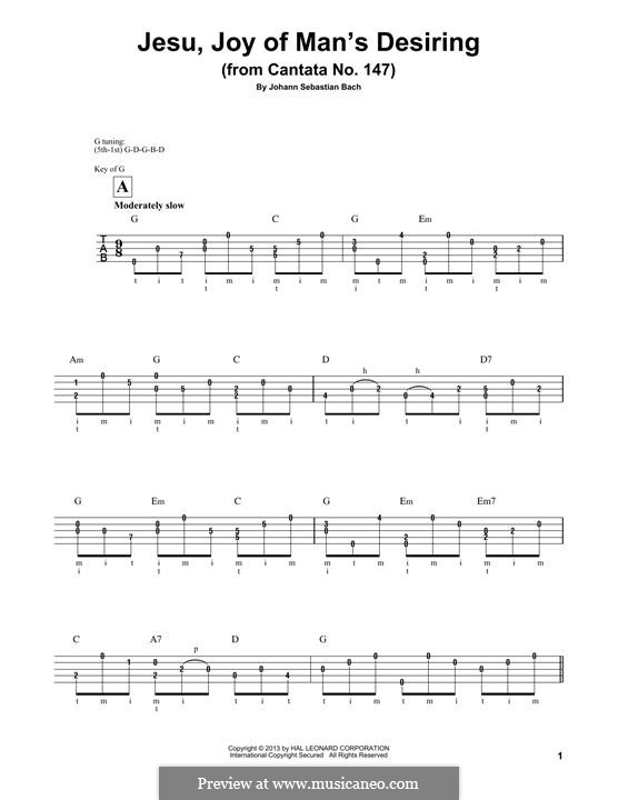 Jesu, Joy of Man's Desiring (Printable Scores): For banjo by Иоганн Себастьян Бах