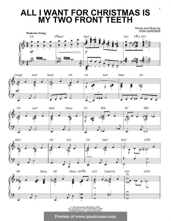 All I Want for Christmas Is My Two Front Teeth: For piano (Spike Jones & The City Slickers) by Don Gardner