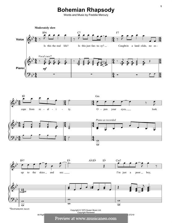 Freddie Mercury Bohemian Rhapsody Queen ноты на Musicaneo