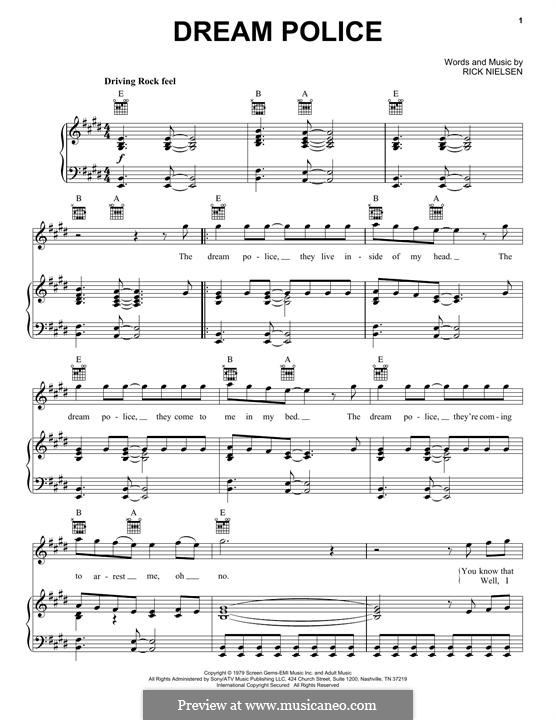 Dream Police (Cheap Trick): Для голоса и фортепиано by Rick Nielsen