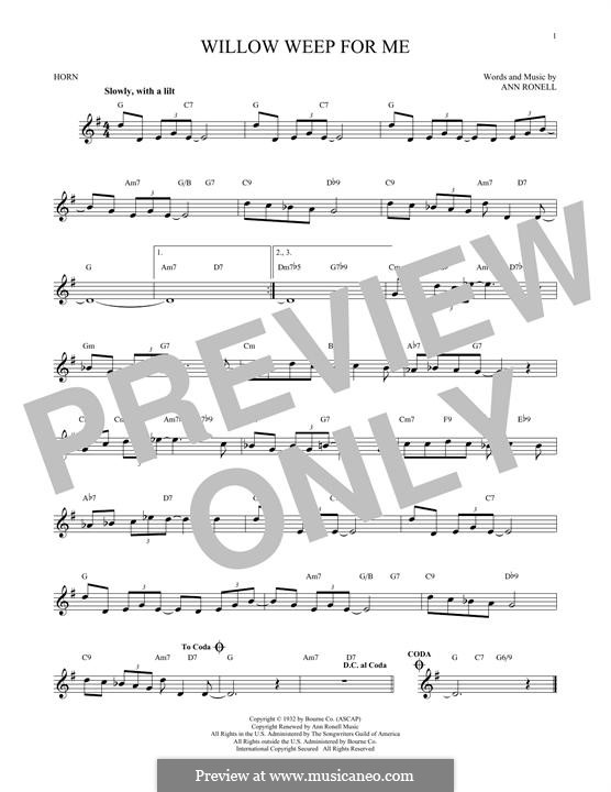 Willow Weep for Me (Chad & Jeremy): For horn by Ann Ronell