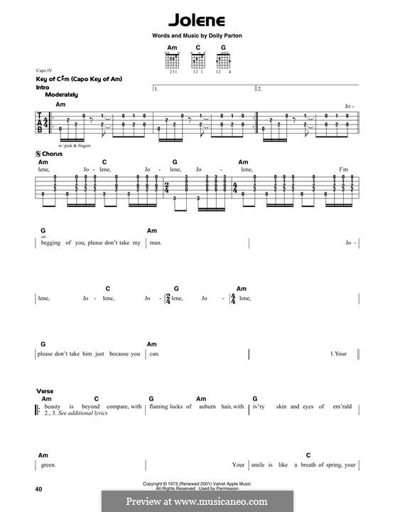 Jolene: Lyrics and guitar chords by Dolly Parton