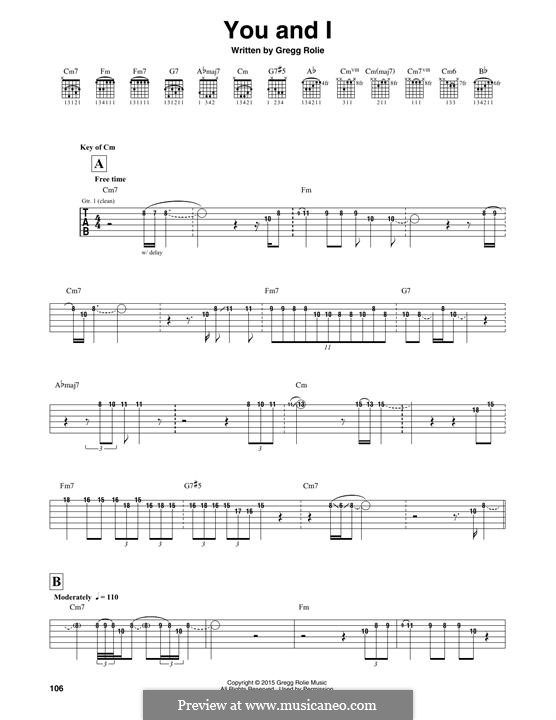 You and I (Santana): Гитарная табулатура by Gregg Rolie