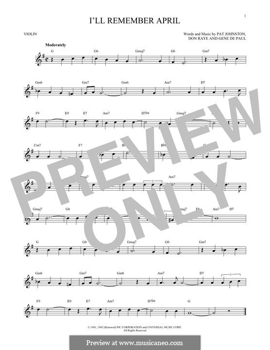 I'll Remember April (Woody Herman): Для скрипки by Don Raye, Gene de Paul, Patricia Johnson