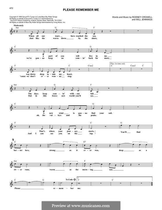 Please Remember Me (Tim McGraw): Текст, аккорды by Rodney Crowell, Will Jennings