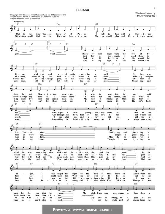 El Paso: Текст, аккорды by Marty Robbins