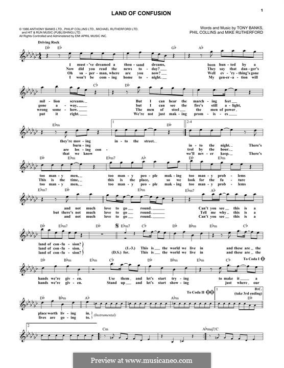 Land of Confusion (Genesis): Текст, аккорды by Tony Banks, Mike Rutherford, Phil Collins