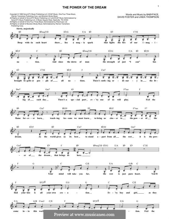 The Power of the Dream (Celine Dion): Текст, аккорды by David Foster, Linda Thompson