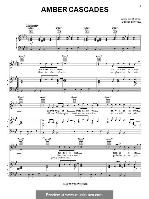 Amber Cascades (America): Для голоса и фортепиано (или гитары) by Dewey Bunnell