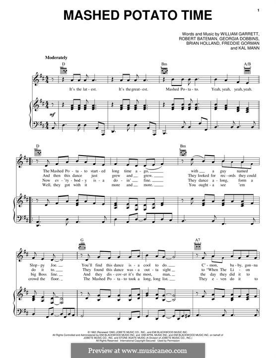 Mashed Potato Time (Dee Dee Sharp): Для голоса и фортепиано (или гитары) by Brian Holland, Freddie Gorman, Georgia Dobbins, Robert Bateman, William Garrett