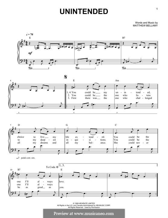 Unintended (Muse): Для фортепиано by Matthew Bellamy