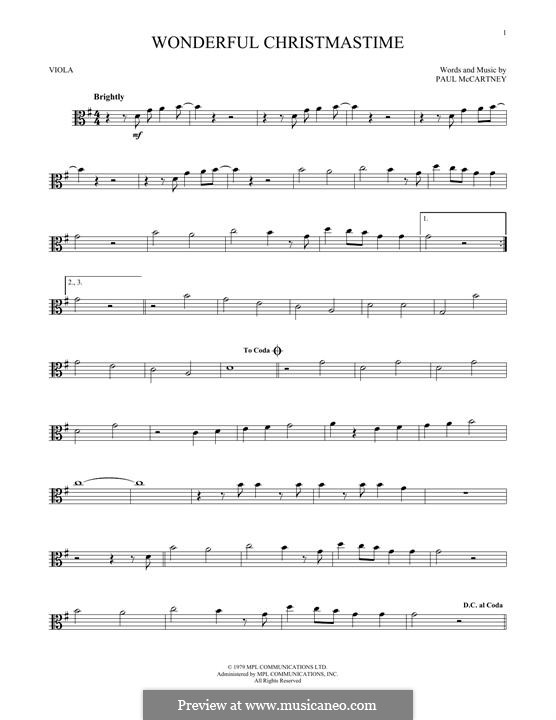 Wonderful Christmastime: For viola by Paul McCartney