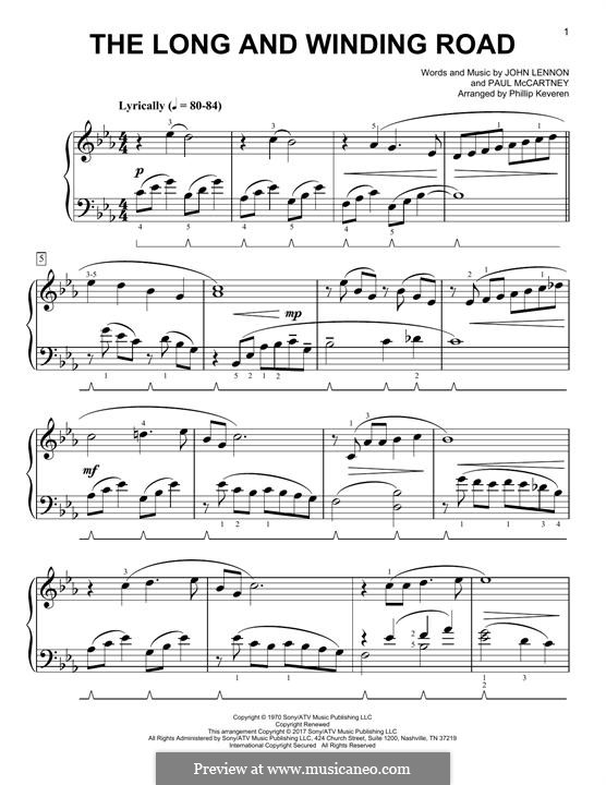 The Long and Winding Road (The Beatles): For piano (classical version) by John Lennon, Paul McCartney