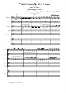 La stravaganza. Twelve Violin Concertos, Op.4: Violin Concerto No.11 in D Major – score, parts, RV 204 by Антонио Вивальди