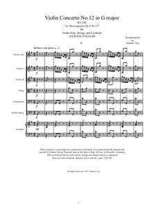 La stravaganza. Twelve Violin Concertos, Op.4: Violin Concerto No.12 in G Major – score, parts, RV 298 by Антонио Вивальди