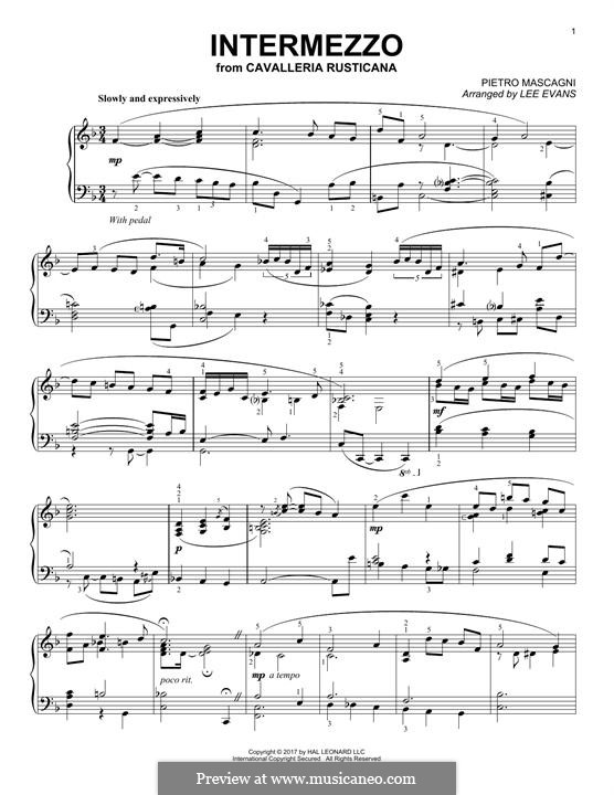 Сельская честь: Intermezzo, for piano (by Lee Evans) by Пьетро Масканьи
