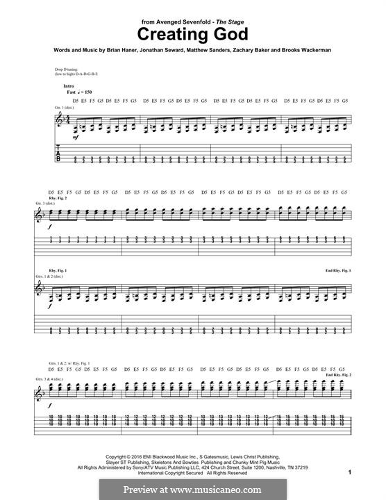 Creating God (Avenged Sevenfold): Гитарная табулатура by Brian Haner Jr., Jonathan Seward, Matthew Sanders, Zachary Baker, Brooks Wackerman