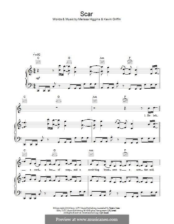Scar (Missy Higgins): Для голоса и фортепиано (или гитары) by Kevin Griffin, Melissa Higgins