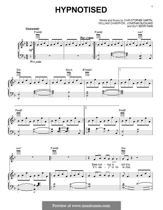 Hypnotised (Coldplay): Для голоса и фортепиано (или гитары) by Chris Martin, Guy Berryman, Jonny Buckland, Will Champion