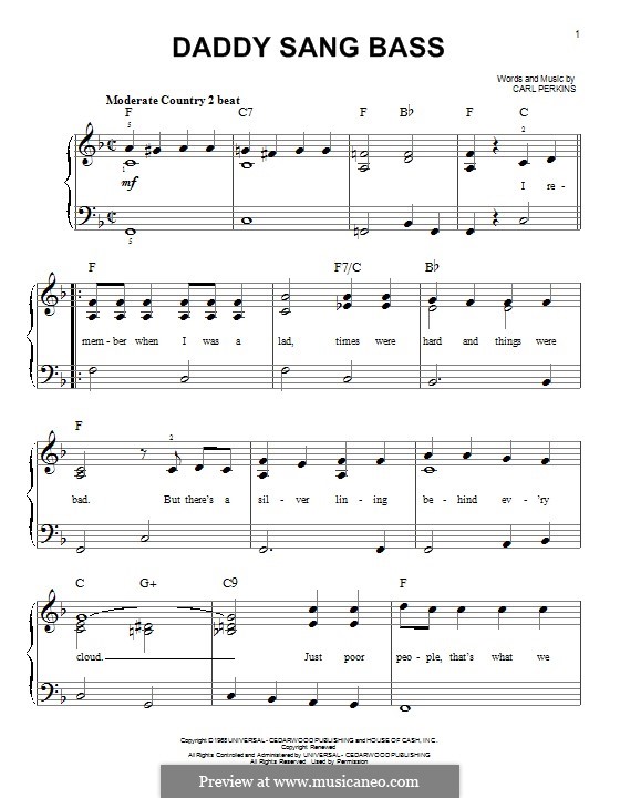 Daddy Sang Bass (Johnny Cash): Для фортепиано by Carl Lee Perkins