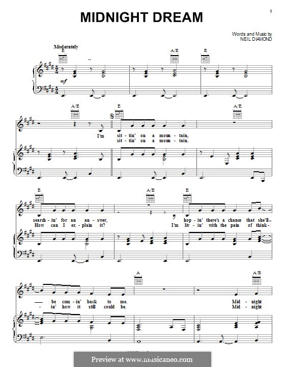 Midnight Dream: Для голоса и фортепиано (или гитары) by Neil Diamond