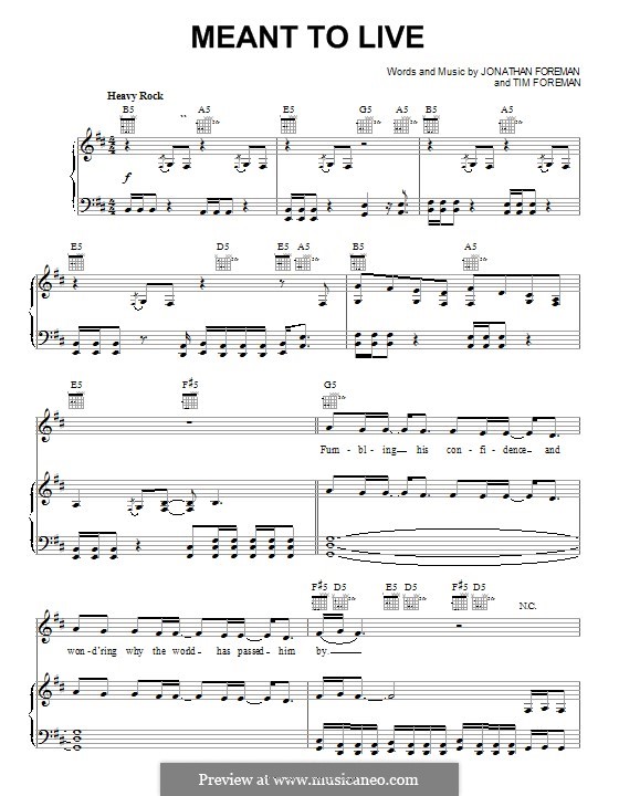 Meant to Live (Switchfoot): Для голоса и фортепиано (или гитары) by Jonathan Foreman, Tim Foreman