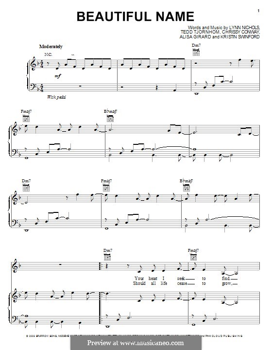 Beautiful Name (ZOEgirl): Для голоса и фортепиано (или гитары) by Chrissy Conway, Tedd Tjornhom, Lynn Nichols, Alisa Girard, Kristin Swinford