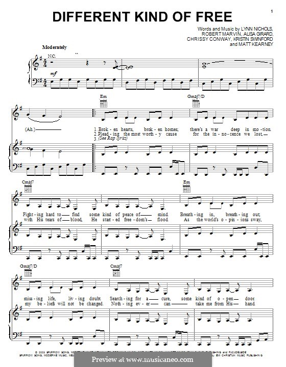 Different Kind of Free (ZOEgirl): Для голоса и фортепиано (или гитары) by Chrissy Conway, Mathew Kearney, Robert Marvin, Lynn Nichols, Alisa Girard, Kristin Swinford