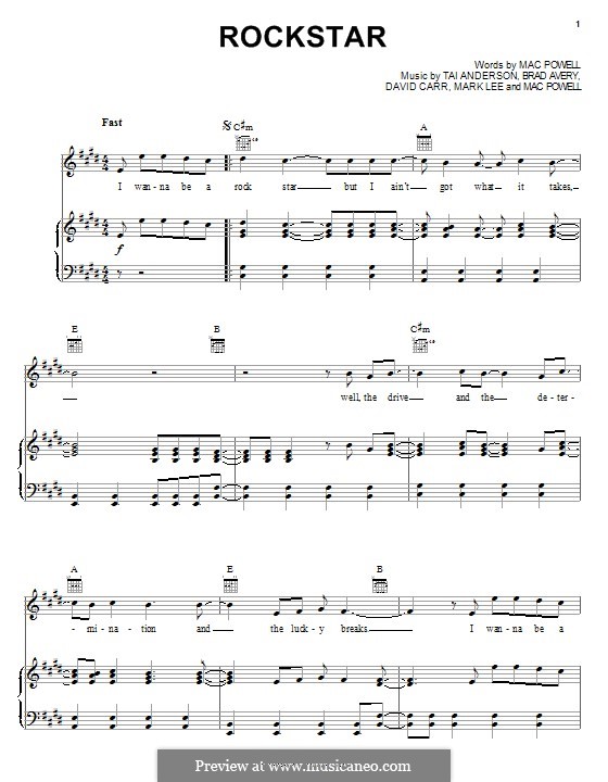 RockStar (Third Day): Для голоса и фортепиано (или гитары) by Brad Avery, Tai Anderson, David Carr, Mac Powell, Mark Lee
