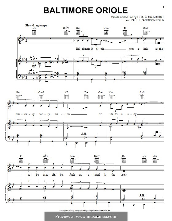Baltimore Oriole: Для голоса и фортепиано (или гитары) by Hoagy Carmichael, Paul Francis Webster