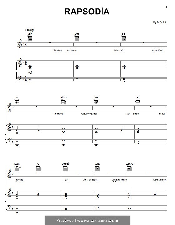 Rapsodia (Andrea Bocelli): Для голоса и фортепиано (или гитары) by Malise