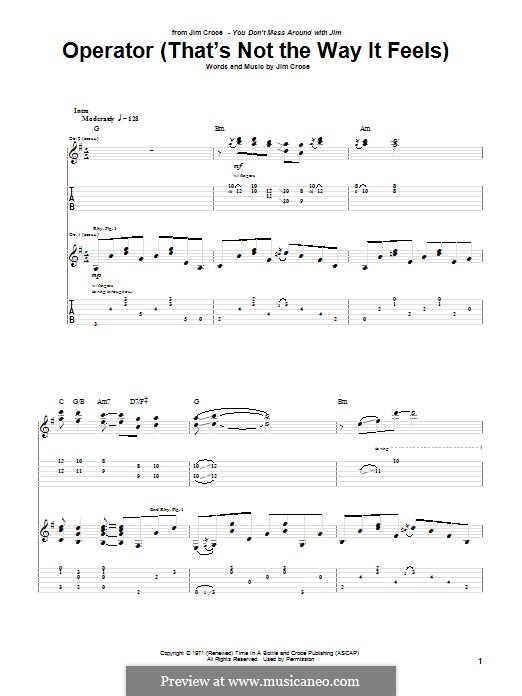 Operator (That's not the Way it Feels): Гитарная табулатура by Jim Croce