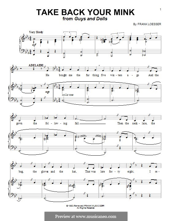 Take Back Your Mink: Для голоса и фортепиано (или гитары) by Frank Loesser