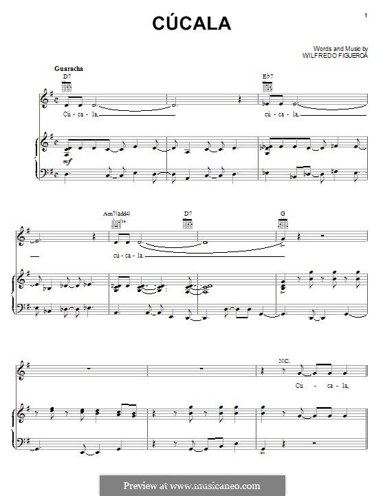 Cucala (Celia Cruz): Для голоса и фортепиано (или гитары) by Wilfredo Figueroa