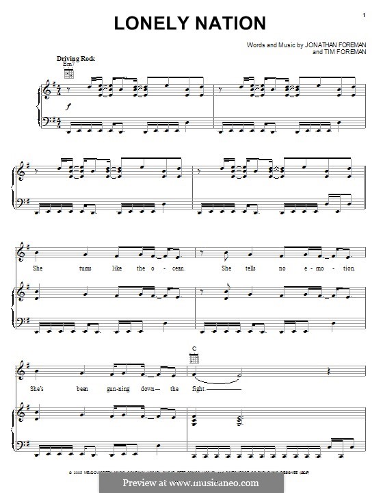 Lonely Nation (Switchfoot): Для голоса и фортепиано (или гитары) by Jonathan Foreman, Tim Foreman