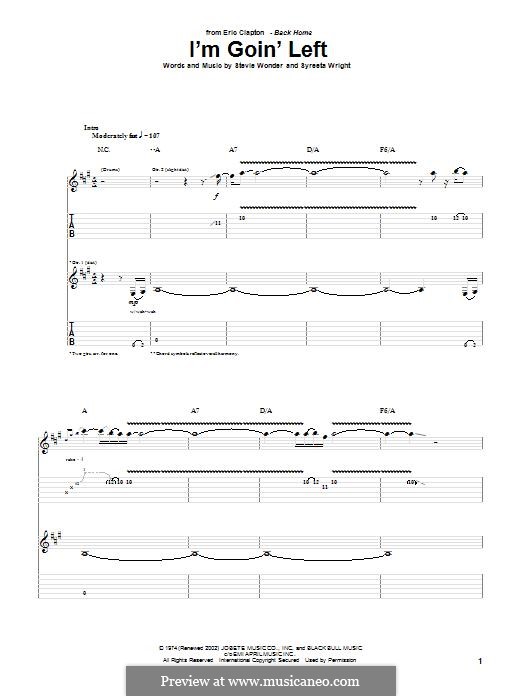 I'm Goin' Left: Гитарная табулатура by Stevie Wonder, Syreeta Wright