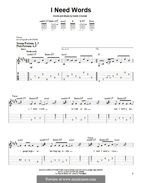 I Need Words (David Crowder Band): Гитарная табулатура by David Crowder