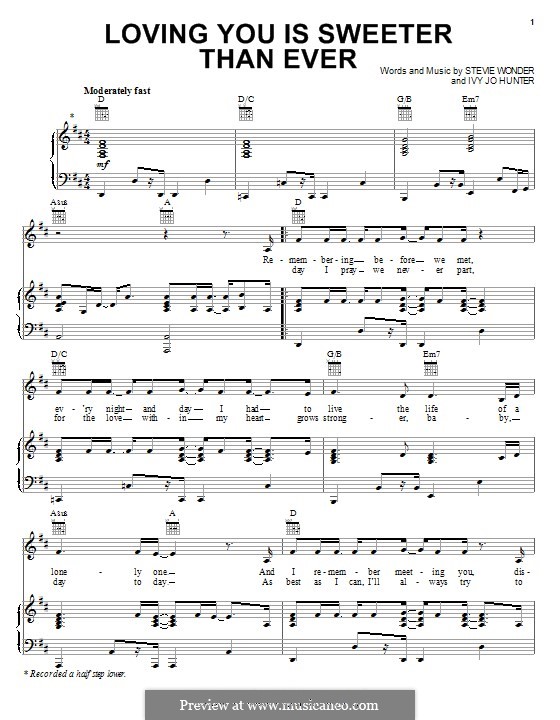 Loving You Is Sweeter Than Ever: Для голоса и фортепиано (или гитары) by Ivory Joe Hunter, Stevie Wonder