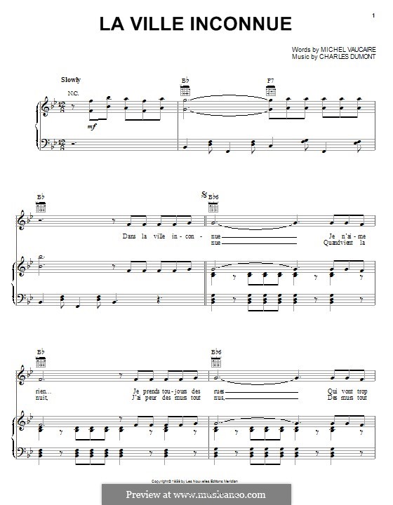 La Ville Inconnue (Edith Piaf): Для голоса и фортепиано (или гитары) by Charles Dumont