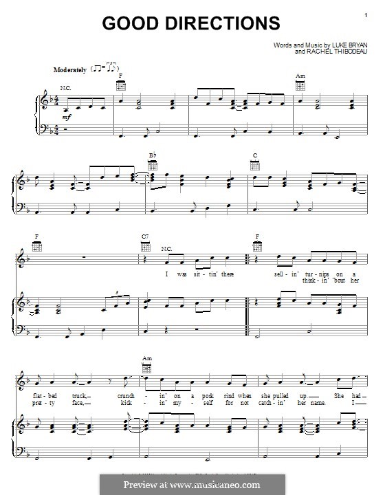 Good Directions (Billy Currington): Для голоса и фортепиано (или гитары) by Luke Bryan, Rachel Thibodeau
