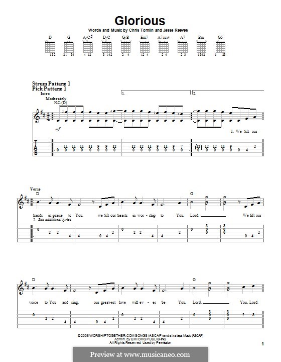 Glorious: Гитарная табулатура by Chris Tomlin, Jesse Reeves