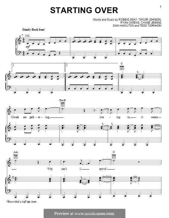 Starting Over (Robbie Seay Band): Для голоса и фортепиано (или гитары) by Tedd Tjornhom, Taylor Johnson, Robbie Seay, Dan Hamilton, Ryan Owens, Chase Jenkins