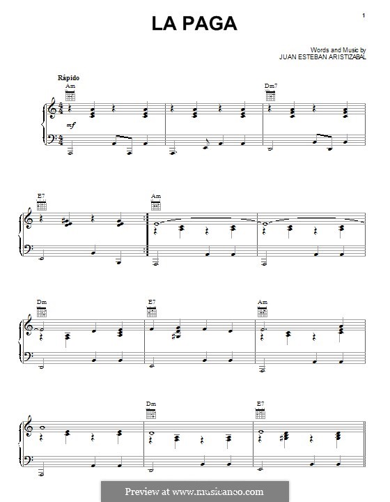 La Paga (Juanes): Для голоса и фортепиано (или гитары) by Juan Esteban Aristizabal