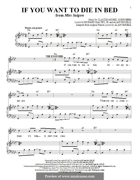 If You Want To Die in Bed: Для голоса и фортепиано (или гитары) by Claude-Michel Schönberg